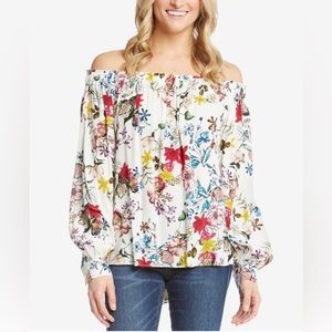 Karen Kane Off the Shoulder Botanical Print Long Sleeve Top Size Medium